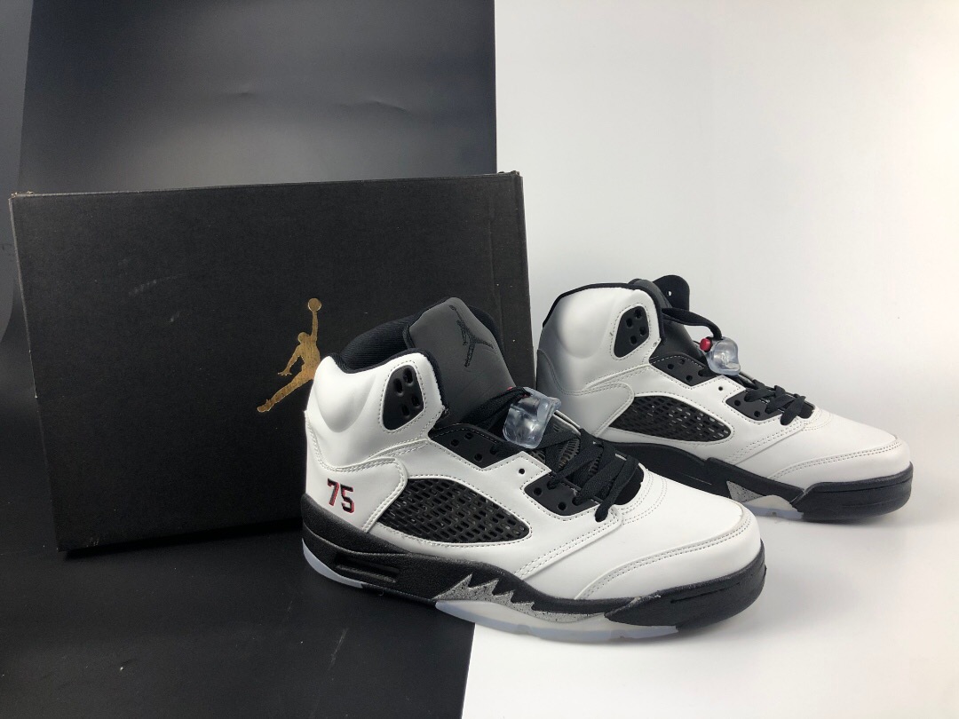 New Air Jordan 5 Paris White Black Shoes - Click Image to Close